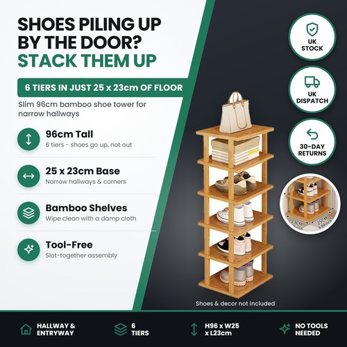 Tier bamboo shoe rack - 6,