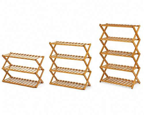 Tier folding wooden shoe - wooden,