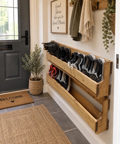 Wooden shoe rack wall - rack,